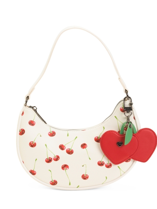 Betsey Johnson Handbags - Betsey Johnson Cream Cherry-Print Shoulder Bag with Red Heart Charm